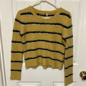 FREE PEOPLE Gold Yellow Best Day Ever Alpaca Blend Boucle Stripe Sweater